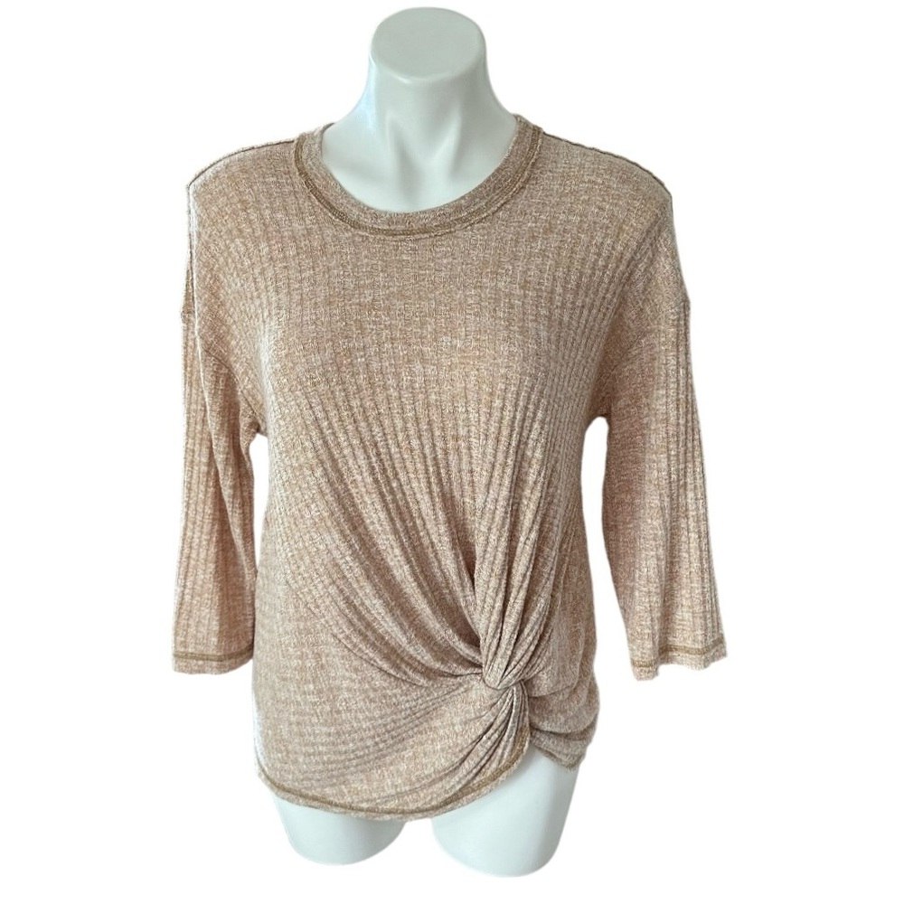 Anthropologie Ribbed Twist Top Heathered Beige Size S